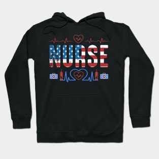 Pride Nurse USA Flag Stethoscope Patriotic Nurse 4th Of July Hoodie